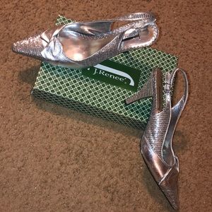 J. Renee’ silver evening sling back heels